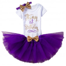 1 Year Baby Girl Dress It's My 1st Birthday Purple